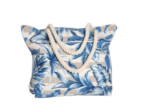 Sac à main à motif de feuilles tropicales bleues pour femmes, sac à bandoulière en corde de chanvre POD Dropship, sac de plage spacieux et durable pour femmes - Product Image 4