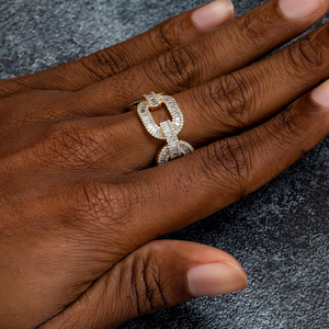 Anillo de eslabones de moissanita plateada para hombre, estilo hip hop, totalmente cubierto de circonitas, banda de lujo chapada en oro rosa/amarillo/blanco, personalizable, regalo perfecto para - Product Image 1