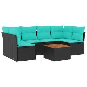 Juego de sofás de patio de ratán sintético negro de 7 piezas con cojines para sofás de jardín - Product Image 2