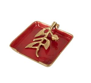 Porte-serviettes en céramique moderne avec design feuille d'or, plateau rouge pour la décoration de table - Product Image 4