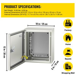 Scatola Elettrica in Acciaio NEMA 4X IP66 Impermeabile e Antipolvere 30,5 x 25,4 x 15,2 cm per Esterni/Interni - Product Image 4