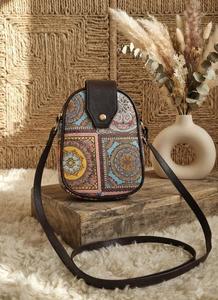 Sac bandoulière messager en PU à motif bohème de dessin animé Elite Craft Studio, avec détails boutonnés et fermeture éclair, capacité 1L, pour femme, usage quotidien - Product Image 1
