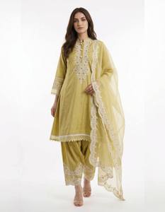 Nuevo Conjunto de Salwar con Dupatta para Mujer, Diseño Romano Bordado, Reversible, Antiarrugas, Elástico, de Secado Rápido, Ideal para Fiestas - Product Image 1
