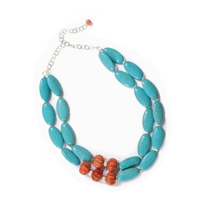 Collar de Resina con Cuentas Turquesas para Mujer, Joyería de Estilo Lindo, Accesorio para Fiesta, Doble Hilo con Cuentas Naranjas, Modelo APEX ALIGN - Product Image 1