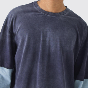 Camiseta de gran tamaño con logo personalizado, estilo streetwear, lavado ácido, para hombre, top ventas, hip hop, mangas dobles, lavado ácido. - Product Image 5
