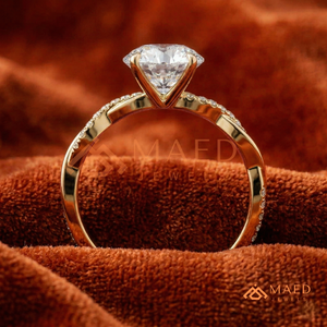 แหวนหมั้นเพชร/มอสซาไนต์ทรงกลมทองคำแท้ 14K/18K สำหรับผู้หญิง แหวนเพชรเม็ดเดี่ยวแบบวงแหวนลายเกลียวประดับเพชร - Product Image 3