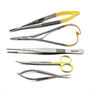Instruments de microchirurgie dentaire : Ciseaux à sutures, porte-aiguilles, pinces DeBakey - Product Image 1