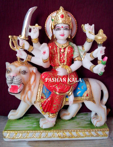 Beautiful White Marble Durga Maa Sculpture - Product Image 6