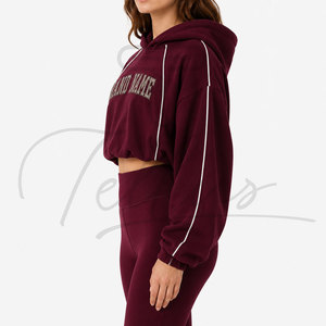 New Arrival <b>Women</b> Winter Formal Cropped Hoodie Fleece Custom Logo <b>Long</b> Sleeve Breathable Quick Dry Lined <b>Sweatshirt</b> - Product Image 2
