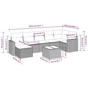 Juego de sofás de patio de ratán sintético negro de 8 piezas con cojines, conjuntos de jardín - Product Image 3