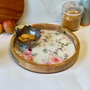 Beautiful Flower Floral Enamel Print Serving <b>Tray</b> Elegant <b>Wood</b> <b>Tray</b> For Kitchen & <b>Table</b> Decor Perfect Design for Home Hotel Use - Product Image 5