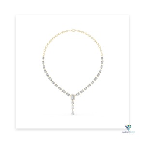 21.178 CT Yellow Gold Emerald Cut Lab Grown Diamond <b>Necklace</b> in 14K Solid Gold, Multi-Shape Drop <b>Statement</b> <b>Necklace</b> for Weddings - Product Image 1