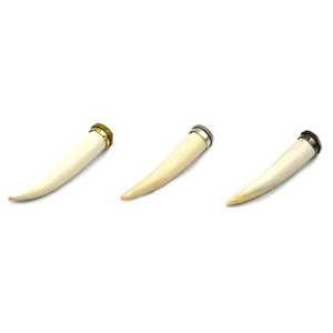 Hand <b>Crafted</b> Natural Ox Bone Tusk Pendant: 3.5 Inch Horn Focal with Metal Cap - Product Image 1