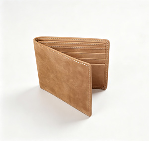 [En stock] [Prix de détail] Portefeuille homme en cuir nubuck véritable Castello fait main avec protection RFID, porte-cartes d'identité, court, en polyester, noir, marron, clair - Product Image 1