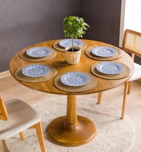 Round Solid Wood Dining <b>Table</b> Midcentury Modern Design Stable Base for Home Hotel & Villa Use 4-Seater - Product Image 2