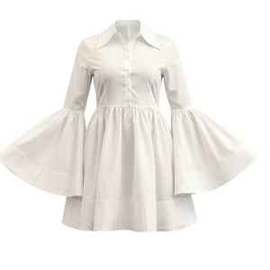 Vestido de Popelina Blanco para Mujer, con Botones, Manga Larga, Corte Campana, Elegante, Casual, Estilo Boutique - Product Image 1