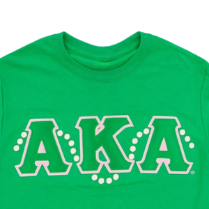 Camiseta AKA Green Pearl con letras griegas adornadas, cuello redondo, informal para mujer, color verde - Product Image 5