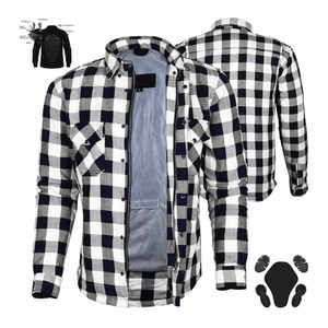 Chemise en flanelle pour moto à carreaux noirs et blancs, respirante, personnalisable, entièrement doublée en aramide, protections CE amovibles, taille plus - Product Image 1