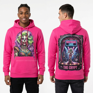 Sweat à capuche streetwear vert olive pour homme, motif squelette personnalisé, en molleton épais et vieilli, vente en gros de vêtements - Product Image 3