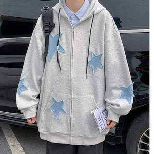 Custom Star Graphic <b>Zip</b> <b>Up</b> Hoodie Streetwear Sweatshirt Oversized Cotton Fleece Hooded Jacket Manufacturer Wholesale - Product Image 5