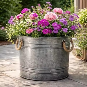 Maceta Decorativa Galvanizada para Interiores y Exteriores, Contenedor de Metal para Plantas y Flores, para Hogar, Jardín y Balcón - Product Image 1