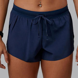 Asymmetric Drawstring Waist Solid Black Yoga Shorts Breathable Spandex/Nylon High Rise Workout <b>Gym</b> <b>Mesh</b> Seamless - Product Image 3