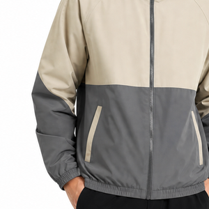 Veste coupe-vent décontractée pour homme, best-seller, design color block, fermeture éclair, gris beige, vêtements d'hiver haut de gamme - Product Image 3