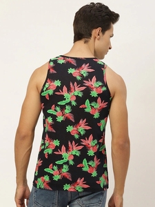 Débardeur pour homme noir à imprimé floral, col rond, sans manches, décontracté, respirant, en polyester tricoté - Product Image 4