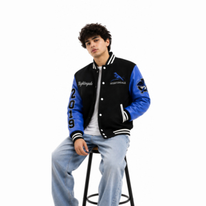 Wholesale Custom Logo Embroidery Baseball <b>Jacket</b> Sports Loose OEM Baseball Varsity <b>Jacket</b> Wool Body <b>Leather</b> Sleeves - Product Image 4