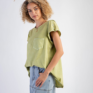 Camisetas de Verano para Mujer, Estilo Urbano, Manga Corta, Cuello Redondo, 100% Algodón, Tops Casuales con Bolsillo - Product Image 4