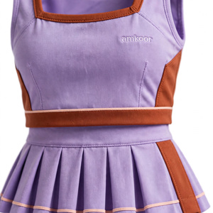 Amkoor Women's Sleeveless Crop Top <b>Pleated</b> <b>Skirt</b> Set Digital Print Purple <b>Orange</b> Breathable Polyester Adult - Product Image 6