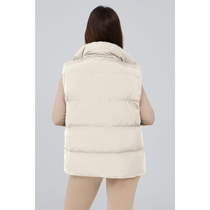 Gilet long matelassé pour femme de qualité supérieure avec fermeture éclair, couleur unie, vêtement d'extérieur décontracté, col montant à capuche, rembourrage en polyester - Product Image 2