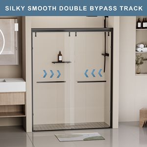 44-48 dentro. W X 76 In. H doppia porta scorrevole Semi-Frameless 5/16 \ "(8mm) trasparente vetro temperato pellicola antideflagrante opaca - Product Image 3
