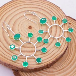 Wholesale 925 Solid Sterling Silver Natural Green <b>Onyx</b> Bezel Set Sunburst Drop <b>Earrings</b> Fine Jewelry Memoria Jewels - Product Image 2