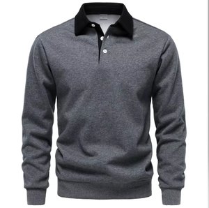 Polo de Manga Larga Verde para Hombre, Color Sólido, Tejido de Punto, Diseño Casual con Botones - Product Image 5
