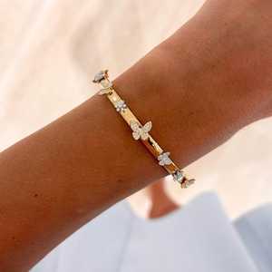 Butterfly Bangle <b>Bracelets</b> 14k <b>Solid</b> Gold Round Cut Lab Grown Diamond Bridal Luxury Floral Cuffs Everyday Wear Jewelry Wholesale - Product Image 2