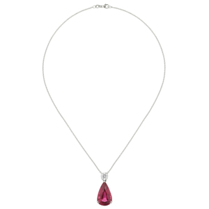 Classic Women's 925 Silver <b>Ruby</b> Pendant <b>Necklace</b> With Round Diamond Snake Chain Water Drop Shape Everyday Wear - Product Image 1