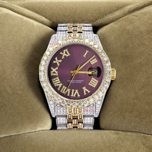 Reloj analógico de moissanita de metal de dos tonos-100% hecho a mano por artesanos indios expertos, reloj automático de moissanita con busto hacia abajo - Product Image 1