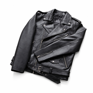 Fashion Men's Coated Genuine Leather Moto <b>Jacket</b> Stand Collar Zipper Closure Belted <b>Slim</b> <b>Fit</b> Autumn Front - Product Image 2