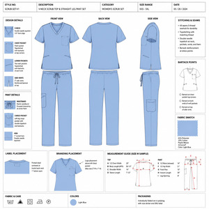 Women Light Blue V-Neck <b>Scrub</b> <b>Set</b> With Pockets Hospital Uniforms Woven Polyester Cotton Pants and Top - Product Image 5