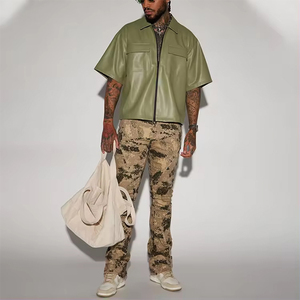 Camisa Oversize Verde de Cuero PU Tejido Bordado Transpirable de Alta Calidad 300 Gsm, Color Personalizado, Impresión Personalizada, Servicio OEM 2026 - Product Image 2