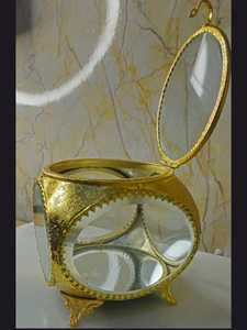 Handmade Gold Metal Round Glass Jewelry <b>Box</b> Vintage Decorative Mirror Base Keepsake Organizer Luxury Crystal <b>Trinket</b> Case - Product Image 2