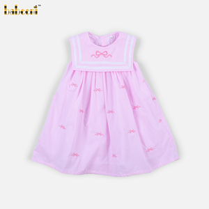 DR4598-<b>Girls</b> <b>Pink</b> Plaid Bow Embroidered Eco-Friendly Breathable Mini <b>Dress</b>-ODM Children's Spring Summer 100% Cotton - Product Image 2