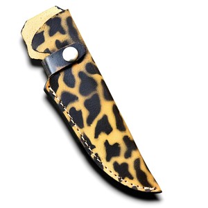 Étui à couteau en cuir imprimé léopard exotique, en cuir de vache véritable, motif camouflage, fermeture à bouton-pression, boucle de ceinture verticale, étui de chasse EDC - Product Image 1