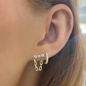 ต่างหูแบบห้อยทรงแท่งเส้นตรงทอง 14K ประดับเพชรทรงกลมเพาะเลี้ยงในห้องปฏิบัติการ แบบสามข้อต่อ สไตล์มินิมอล ขายส่งจากผู้ผลิต - Product Image 2