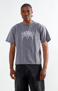 T-shirt en maille gris délavé à l'acide à manches courtes avec logo imprimé numériquement, coupe droite style Hip Hop, 100% coton, ourlet col roulé - Product Image 5