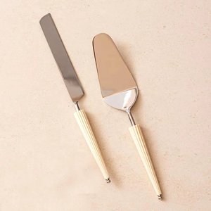Premium Golden Stainless Steel <b>Cake</b> <b>Server</b> with Wooden Handle Handmade Lining End Tableware <b>Cake</b> <b>Server</b> Set On Sale - Product Image 5