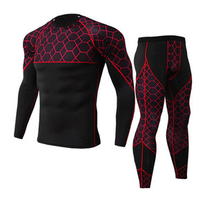 Camiseta de Compresión Geométrica Negra y Roja para Hombre, Manga Larga, Cuello Redondo, Secado Rápido, Transpirable, Ropa Deportiva - Product Image 2