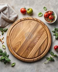 Assiette à steak et à pizza en bois de style rustique |   Planche de service ronde au fini naturel - Product Image 4