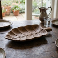 Plateau décoratif minimaliste en bois de teck écologique, en forme de feuille, sculpté, plateau à fruits, artisanat balinais de luxe, de qualité supérieure